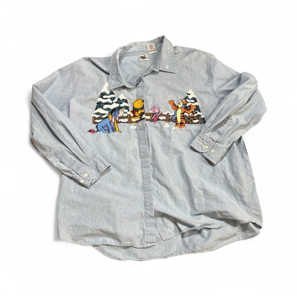 Disney Winnie the Pooh Light Blue Chambray Shirt women’s 3XL - Picture 1 of 16